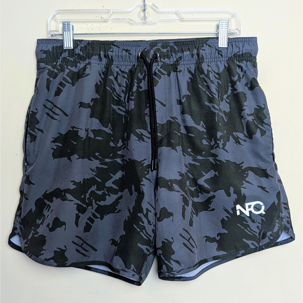 NFQ Shorts Mens Large Camo 5" Inseam Lined Grey Athletic Gym Running Training